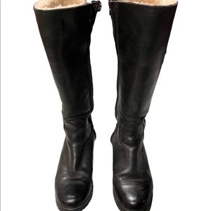 UGG Boots Black Leather Tall Zip Shearling Lined 1916